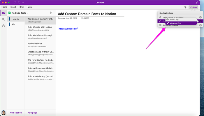 onenote for mac read only page